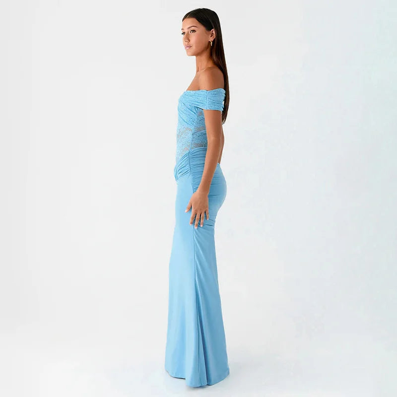 Off-the-shoulder maxi dress with lace design - LINI