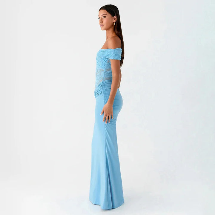 Off-the-shoulder maxi dress with lace design - LINI