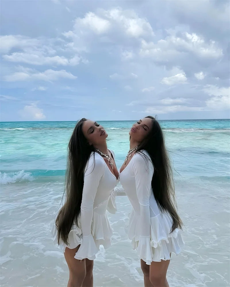 שמלת מיני מלמלה מדורגת בעיטור כפתורים - ברברה