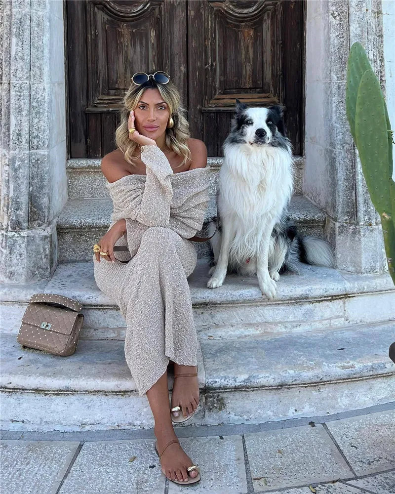 שמלת מקסי סרוגה כתפיים חשופות - אריקה