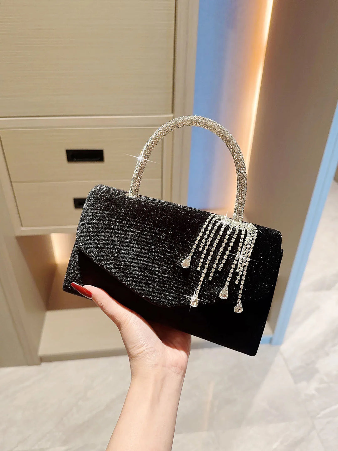 Velvet bag with diamond pattern design
