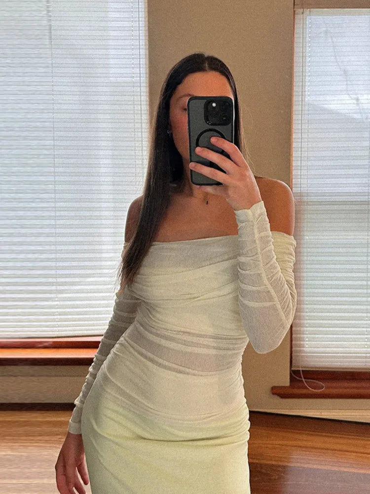 סט שני חלקים חצאית מקסי וחולצת רשת כתפיים חשופות - בלינה