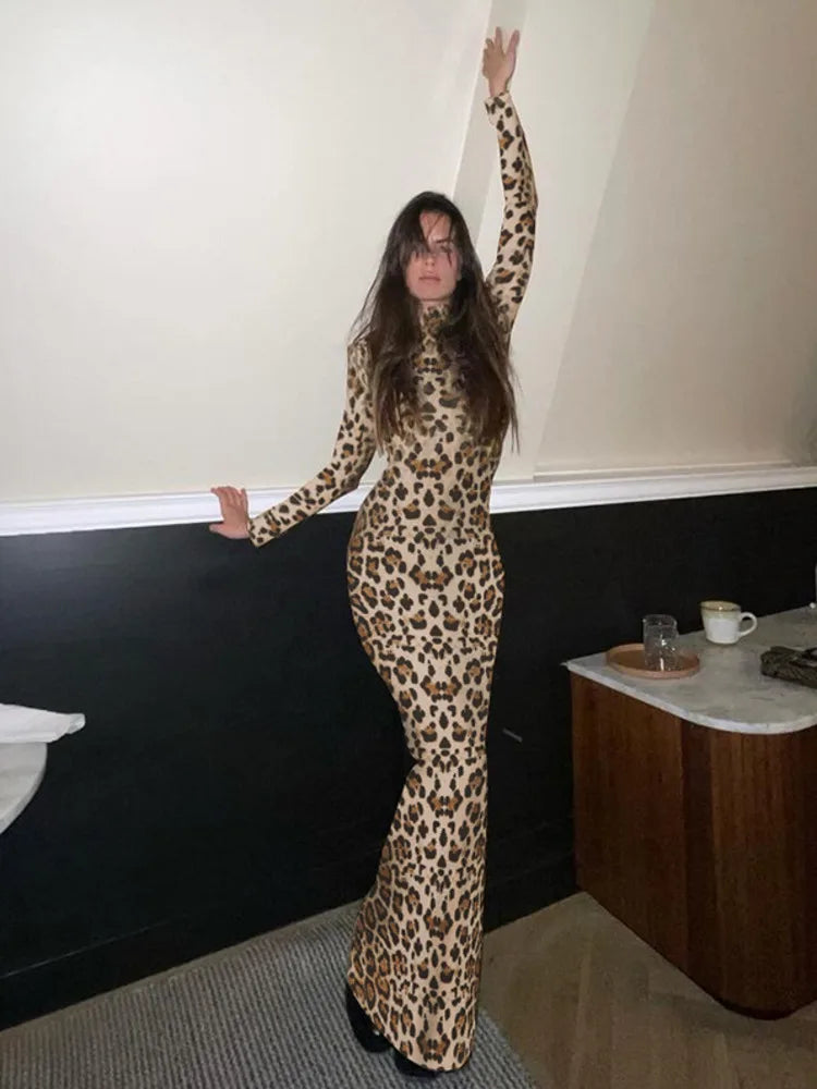 שמלת מקסי מנומרת צווארון גולף - מרלין