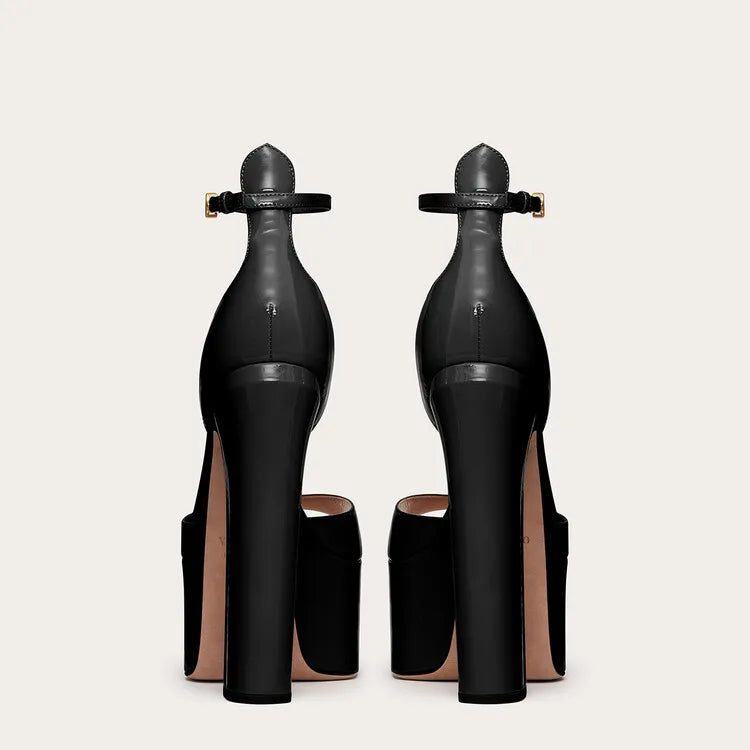 Shiny Faux Leather Platform Heel Sandals - Push