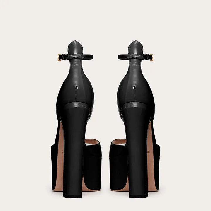 Shiny Faux Leather Platform Heel Sandals - Push
