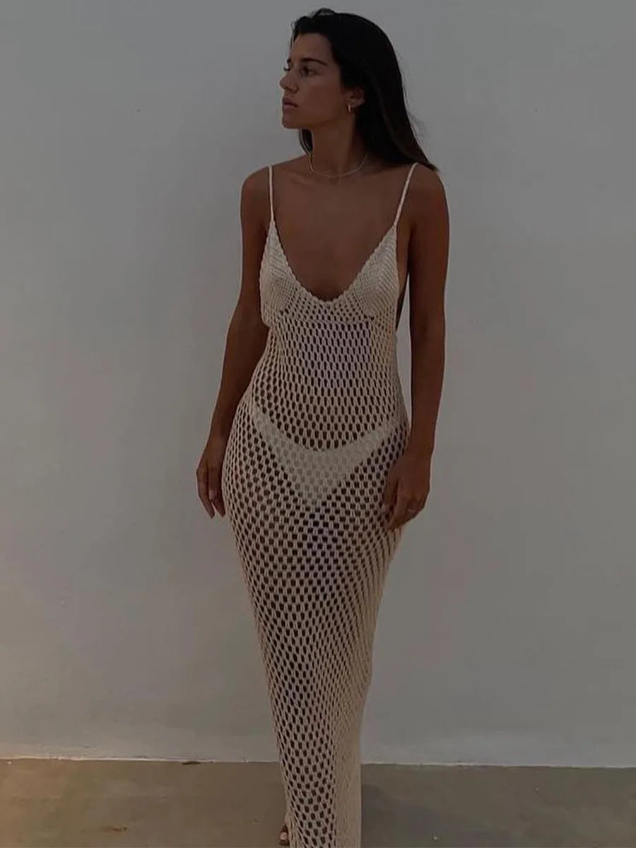 שמלת חוף רשת מקסי גב פתוח - Capri