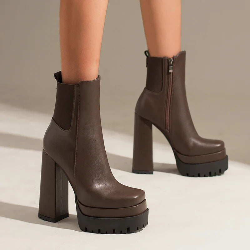 מגפי עקב פלטפורמה דמוי עור - שר