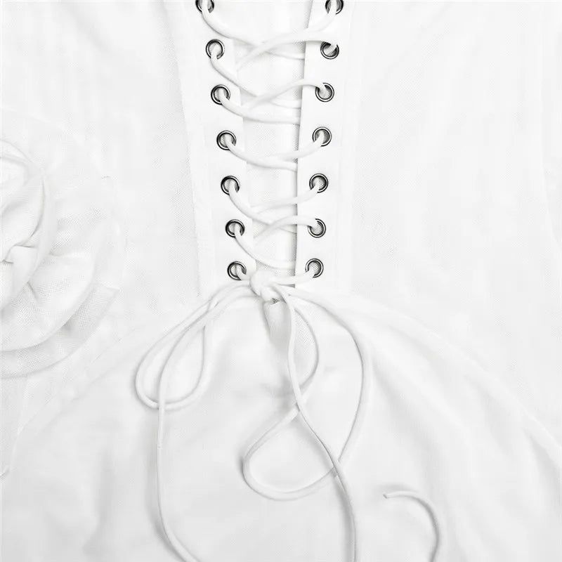 שמלת מיני סטרפלס מחוך בעיטור פרח וראפלס - מיקה