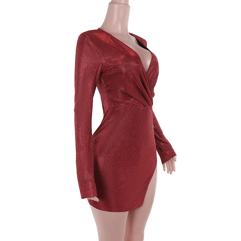 שמלת מיני נצנצים בעיצוב שסע - JASMIN