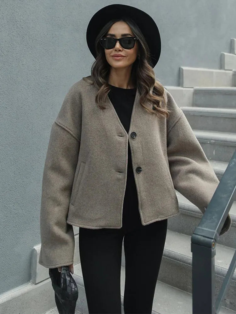 ג'קט צמר קצר סגירת כפתורים - לילי