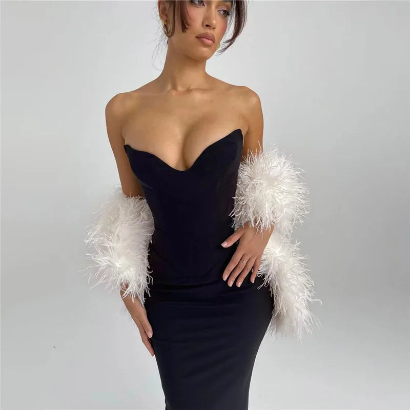 שמלת ערב מקסי סטרפלס מחויטת בד מחטב ומחמיא - ג'ון