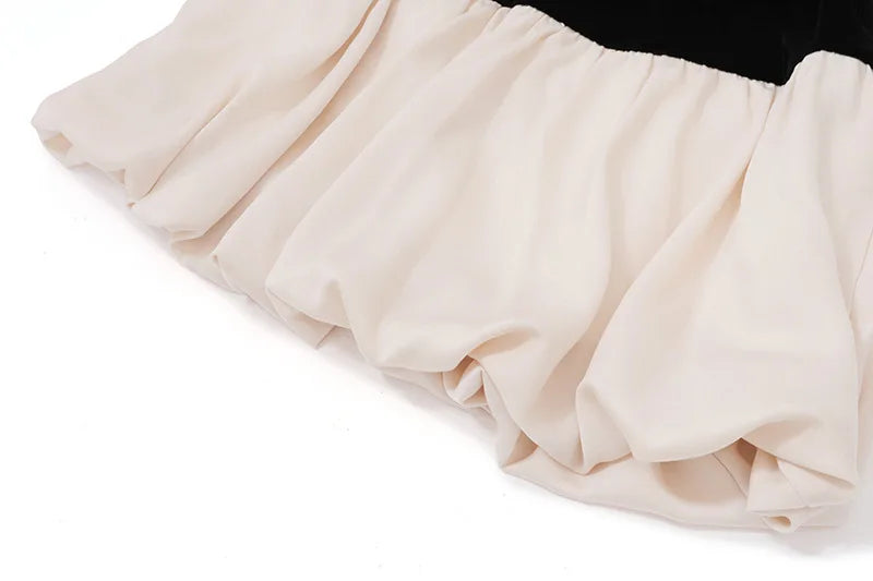 שמלת מיני סטרפלס בעיצוב בלון אסימטרי חלק עליון קטיפה חלק תחתון סאטן - דואה