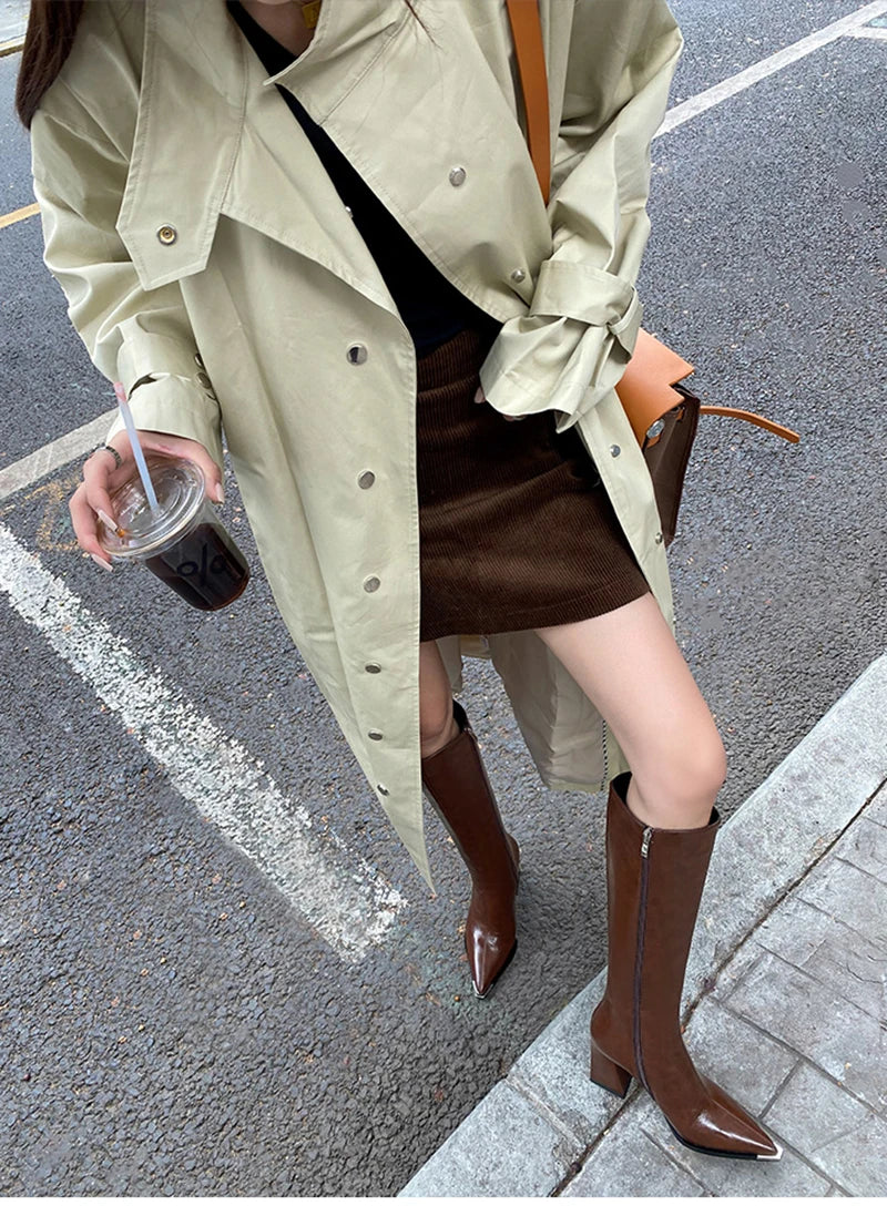 מגפי עקב דמוי עור גבוהים - סאלי