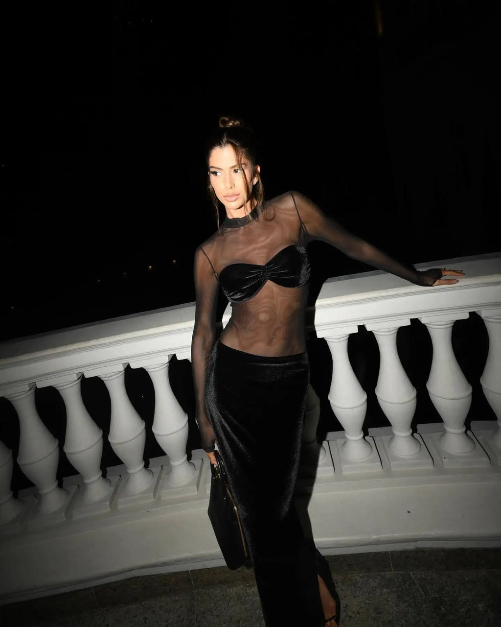 שמלת מקסי קטיפה בעיצוב רשת - ג'ואן