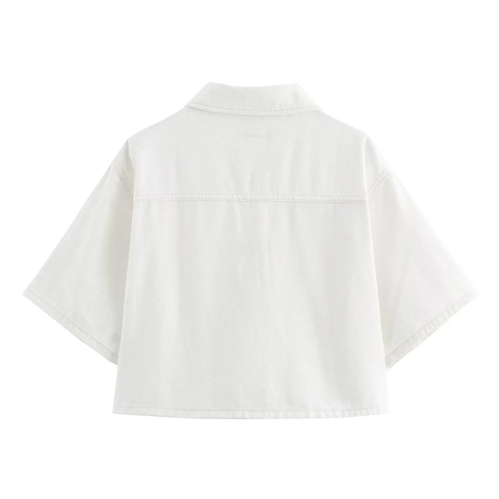 חליפת דנים שני חלקים לבנה מכנס חצאית ובלייזר מכופתר צווארון פולו  -  ג'נסיס