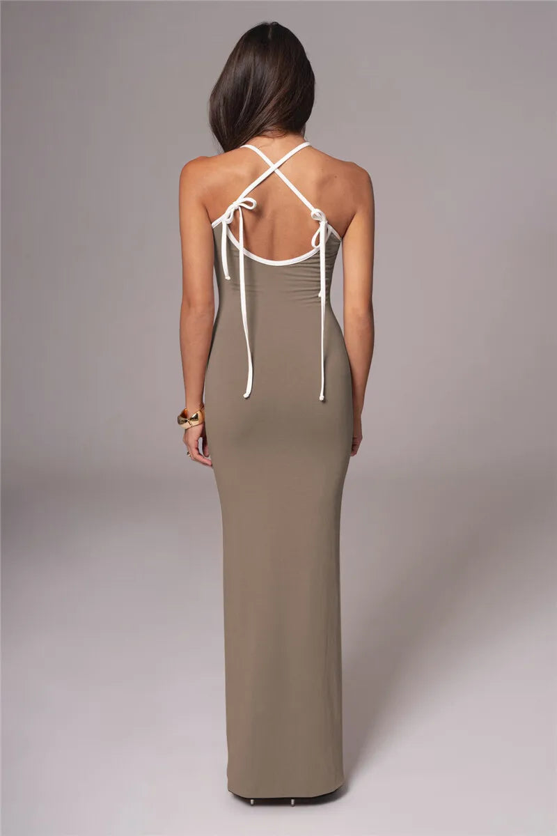 שמלת מקסי סרוגה קשירה בכתפיות - מירנדה