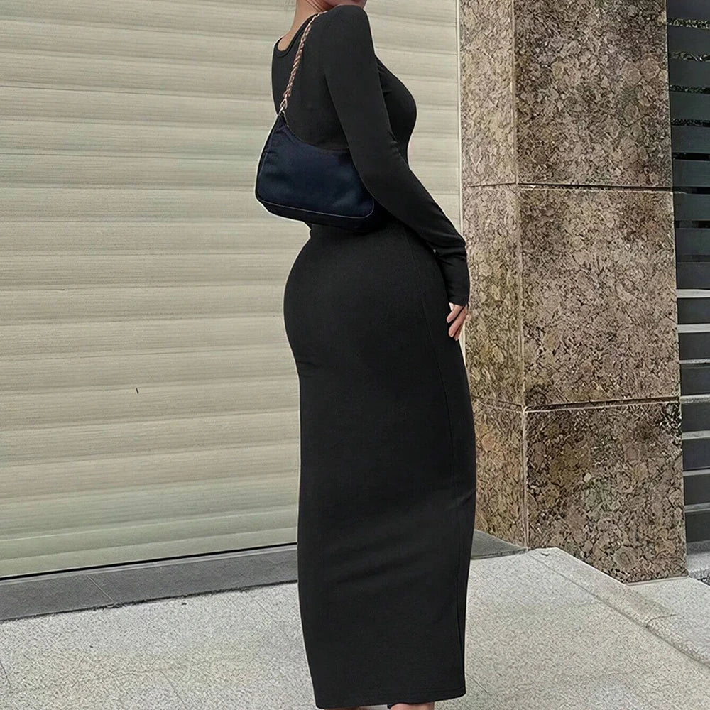 שמלת מקסי בייסיק סרוגה צמודה - Vanessa