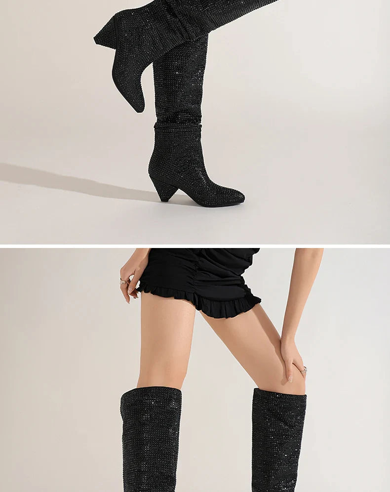 Heeled boots with glittering rhinestones - Daisy