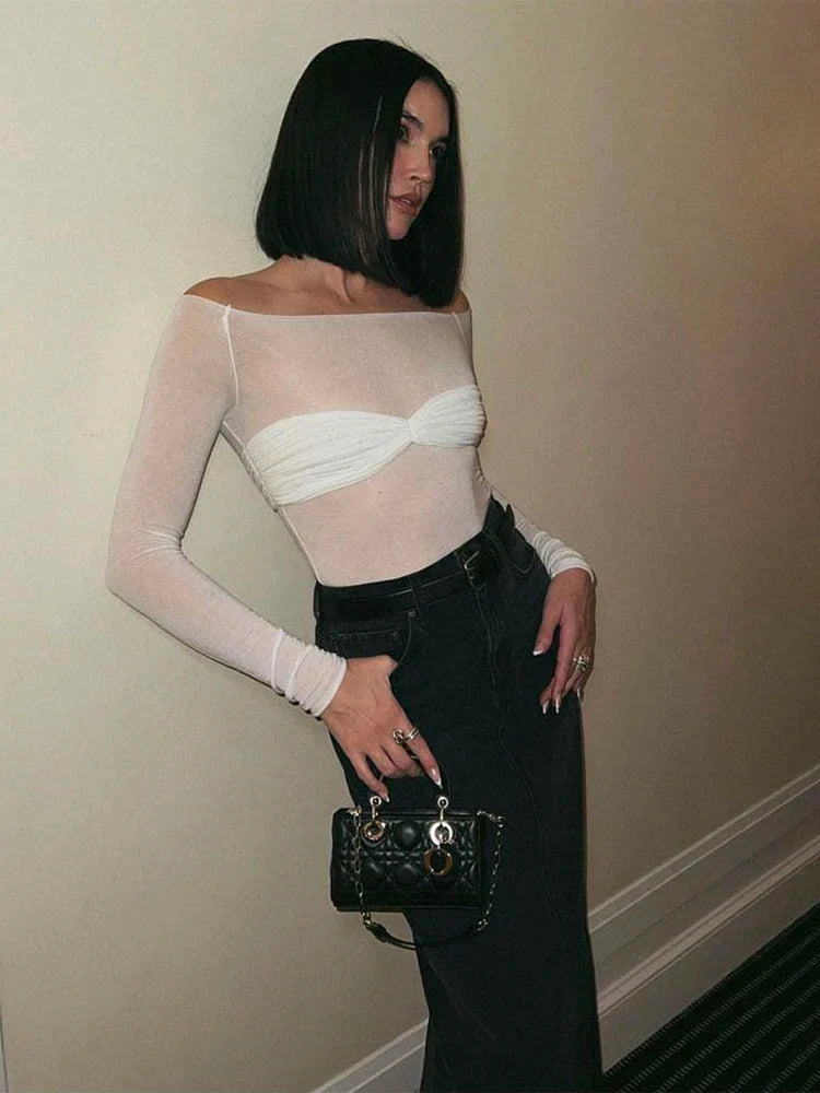 חולצת כתפיים חשופות חצי שקופה - שילה