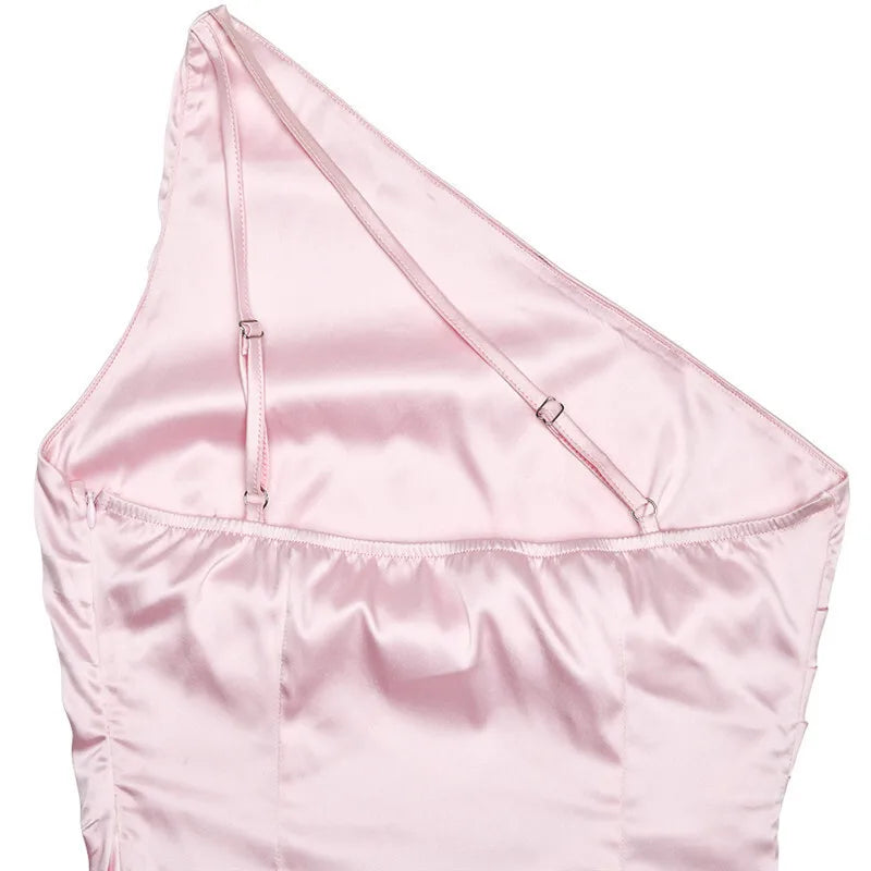 שמלת מקסי סאטן מלמלה כתפייה אחת גב חשוף - מלודיה