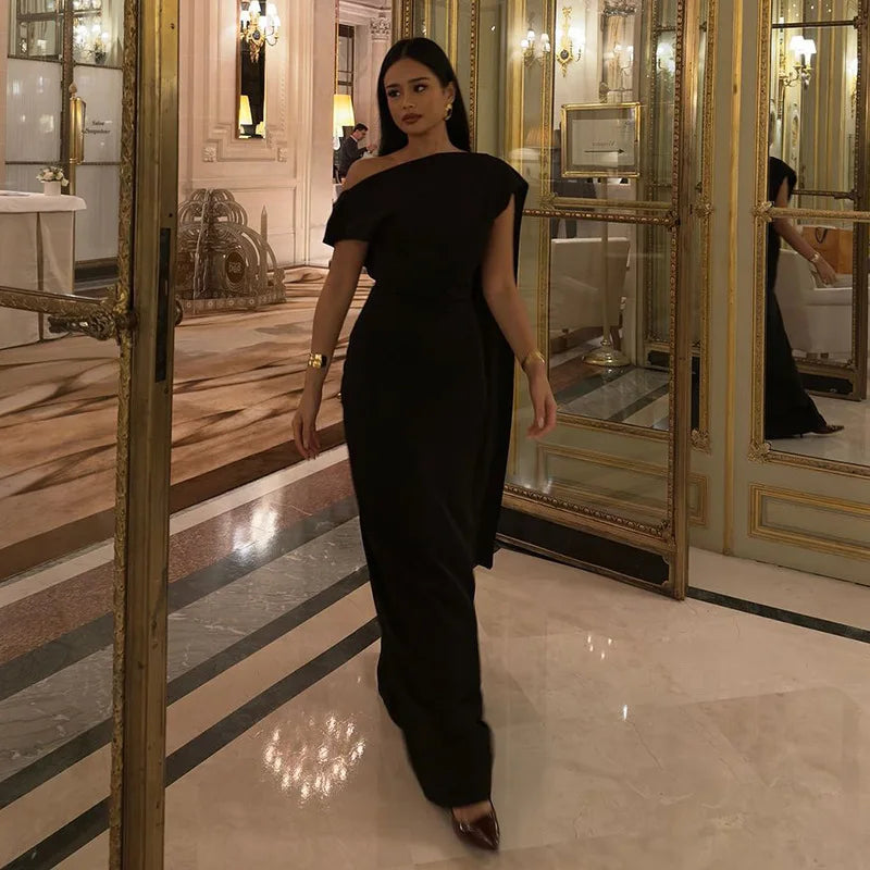 שמלת ערב מקסי אלגנטית גב פתוח בעיטור שובלים - עטרת