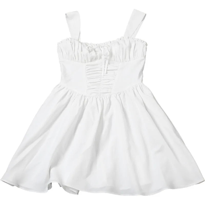 שמלת מיני לבנה בגזרת A בעיצוב כפרי - AYLIN