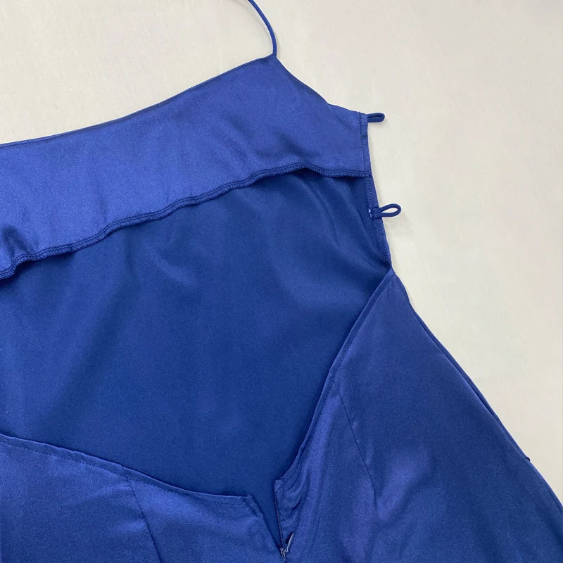 שמלת מקסי סאטן שסע - אזול