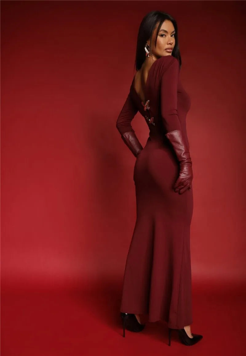 שמלת מקסי בעיטור אבזמי פרפרי זהב - HILA