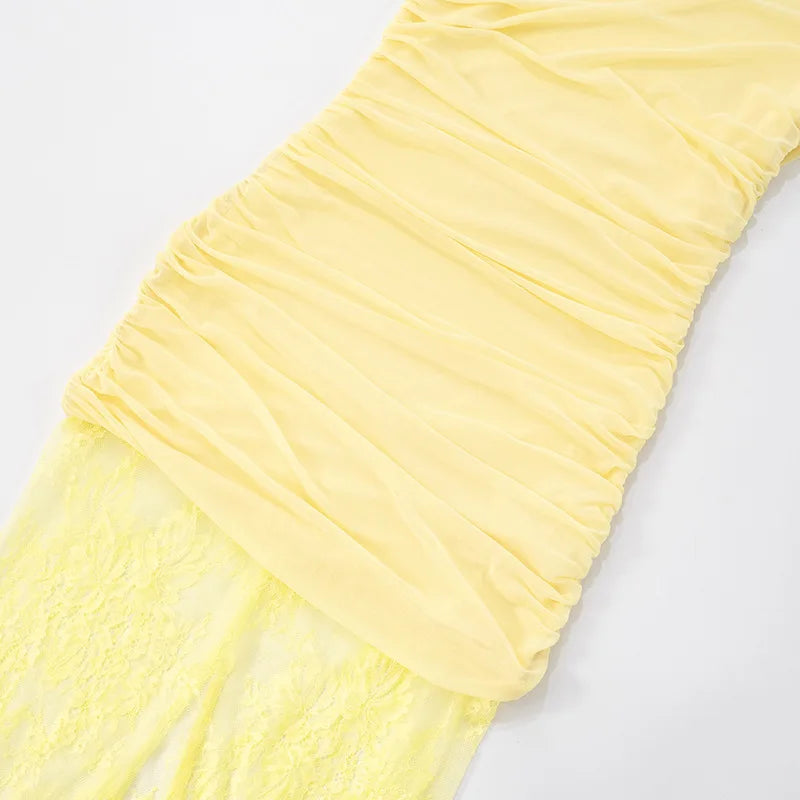 שמלת מקסי כיווצים בעיצוב תחרה - אמריז'ה