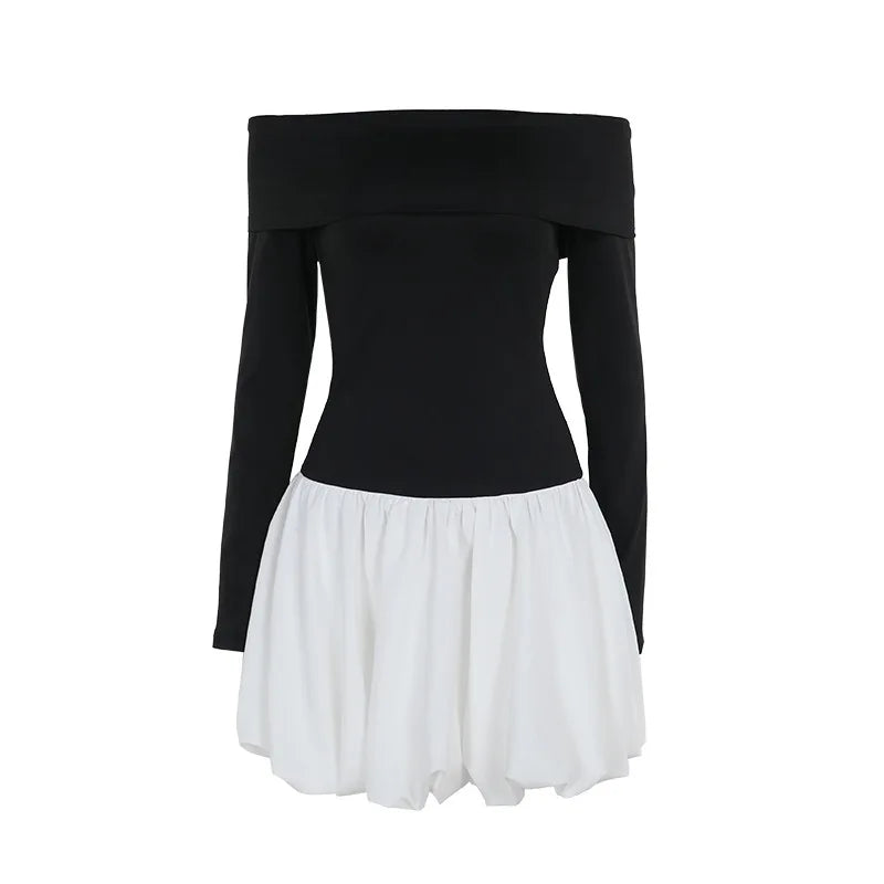 Monochrome off-shoulder balloon mini dress - Lis