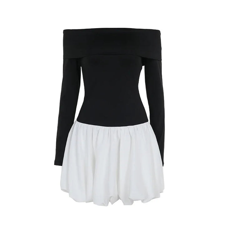 Monochrome off-shoulder balloon mini dress - Lis