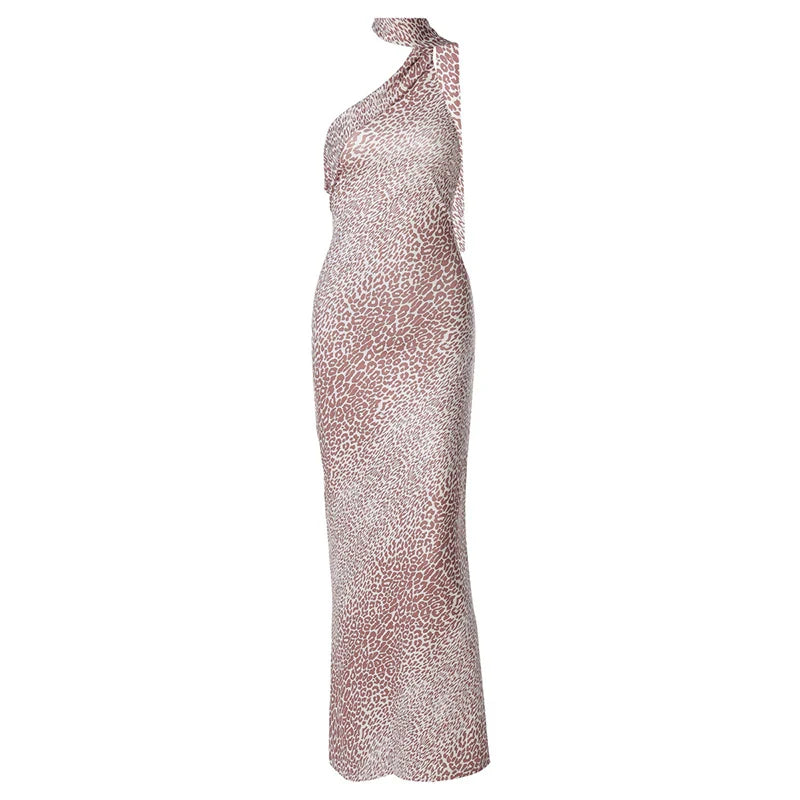 שמלת מקסי מנומרת בעיצוב קשירה בצוואר - אמזונה