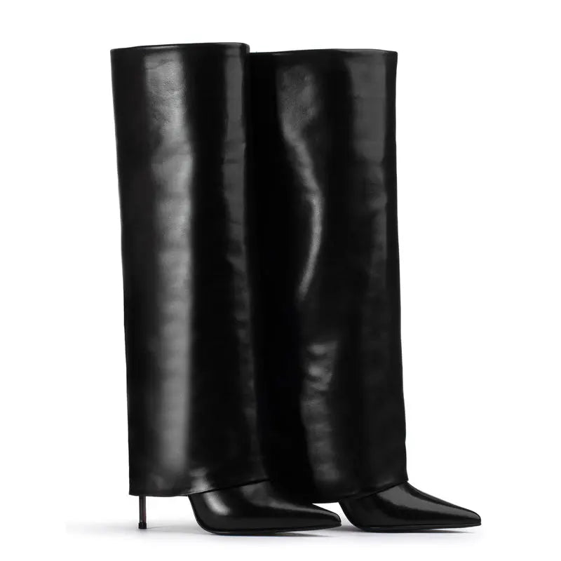 Genuine leather/imitation leather high pointed heel boots - Amaya