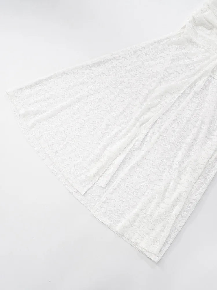 שמלת מקסי תחרה בעיצוב שסע בעיטור מלמלה - רוזלין