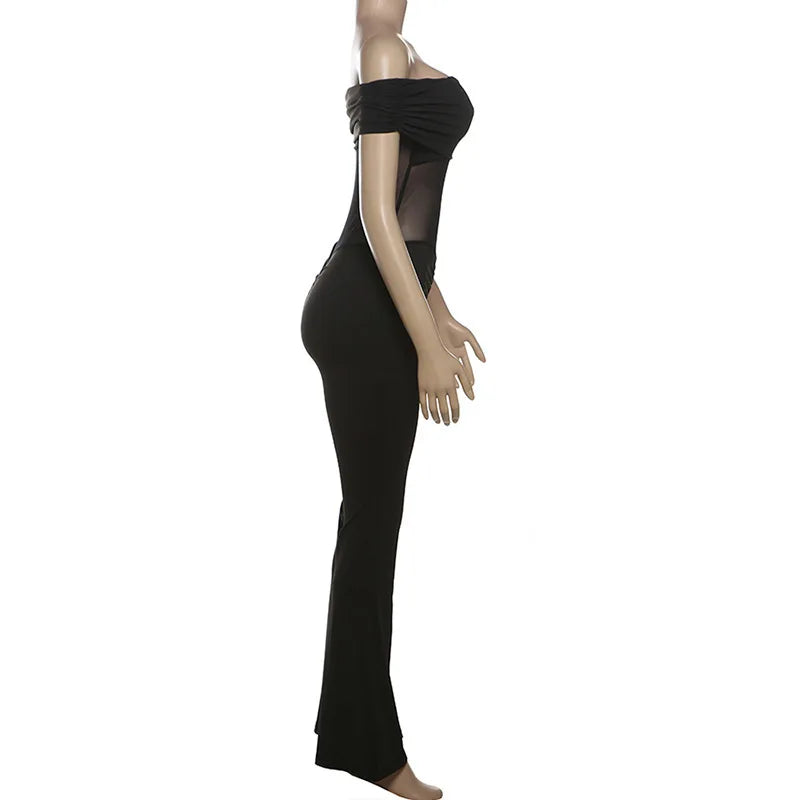 אוברול בד מחטב בעיצוב רשת וכתפיים חשופות מכנסי פדלפון - מאיילין