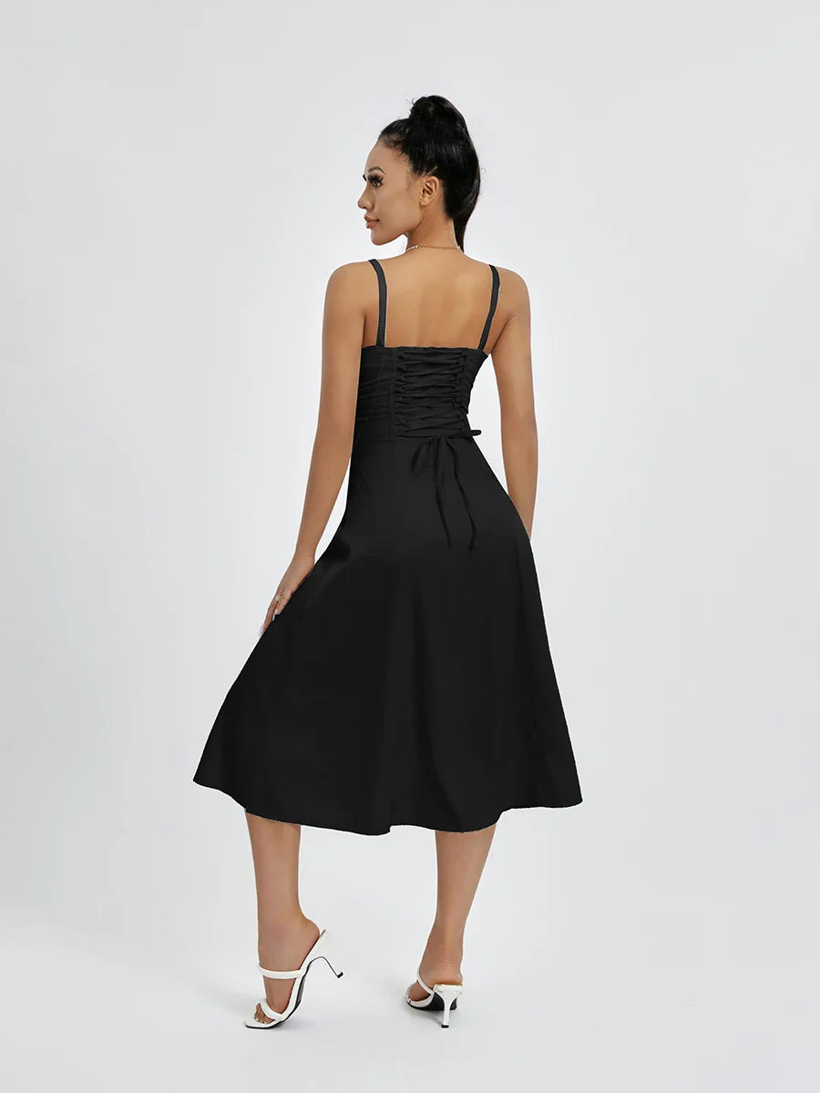 שמלת מידי קיצית בעיצוב כפרי בעיטור שסע - אלדורי