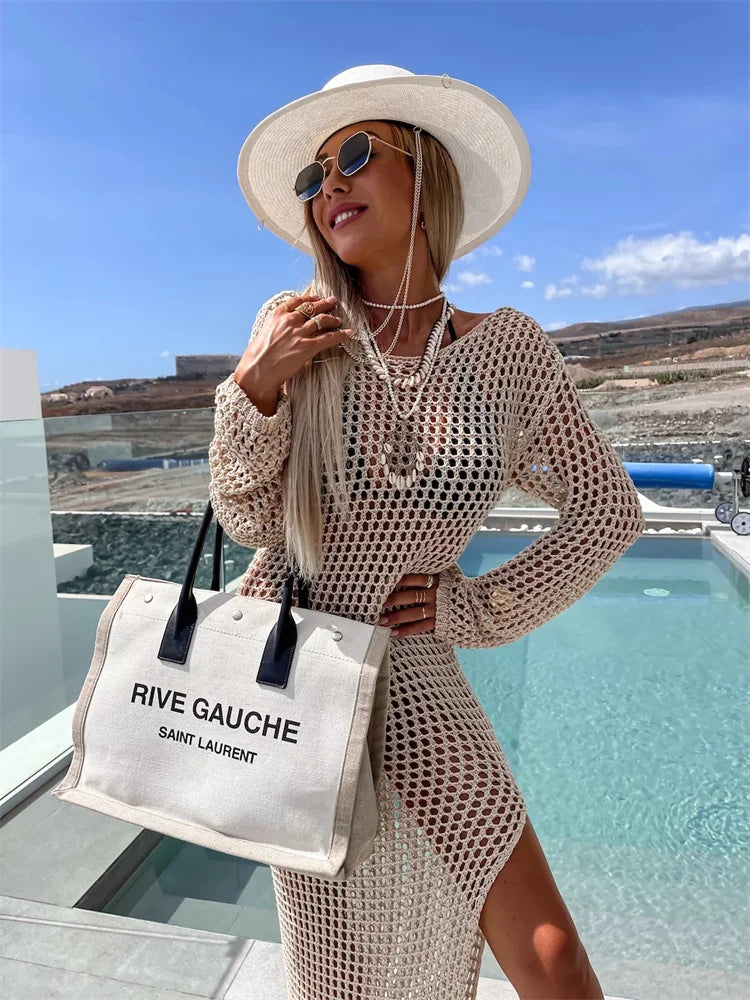 שמלת חוף רשת מקסי בעיצוב שסע - Miranda