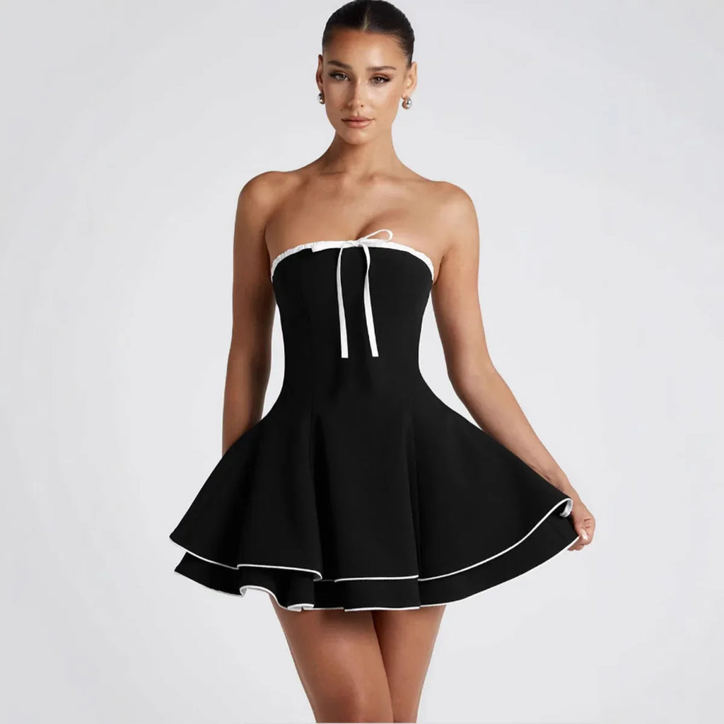 שמלת מיני סטרפלס מלמלה בגזרת A - Jolie