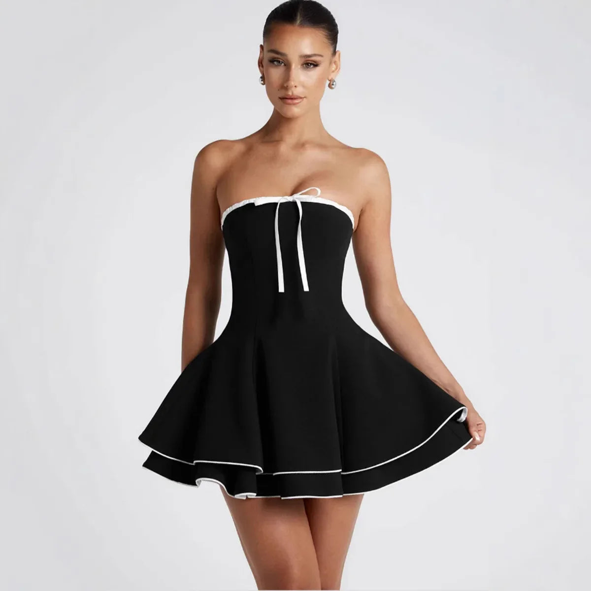 שמלת מיני סטרפלס מלמלה בגזרת A - Jolie