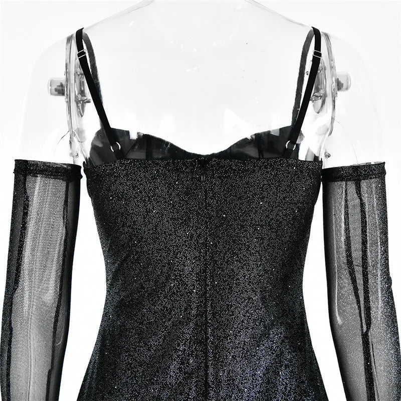 שמלת מיני נצנצים בעיצוב מלמלה בעיטור כפפות תואמות - ברוק