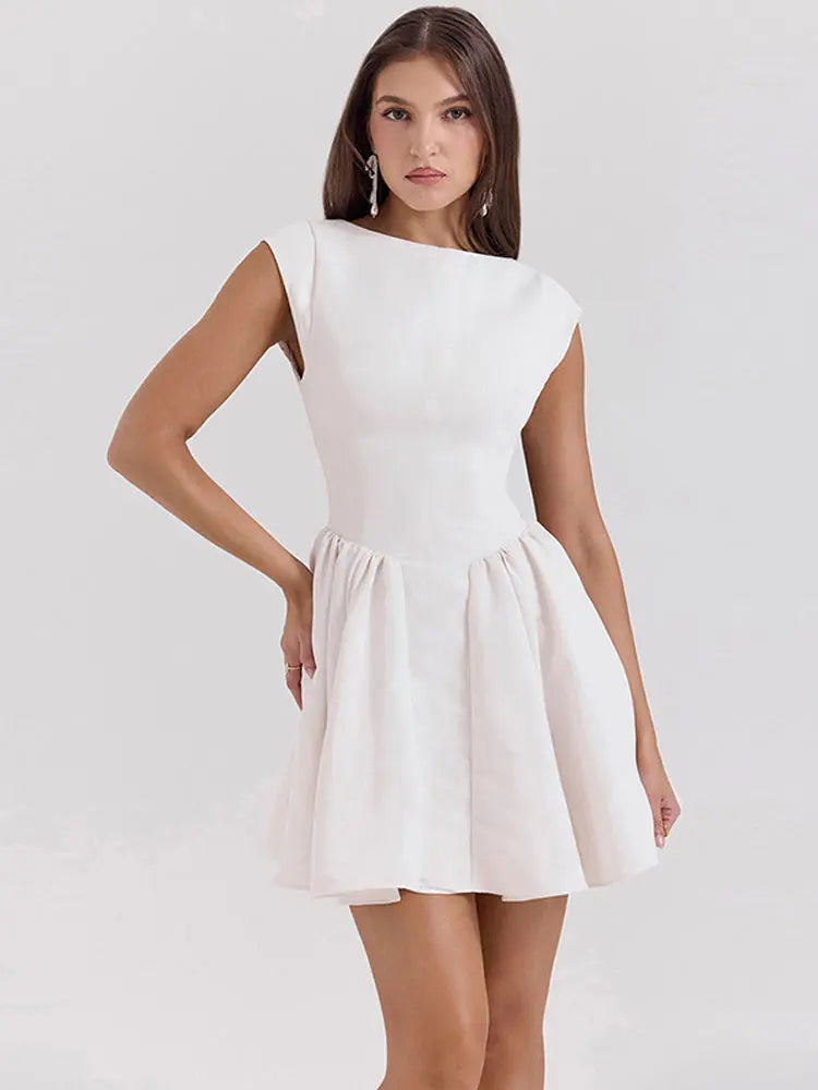 שמלת מיני בד פשתן בגזרת A גב פתוח - מרלין