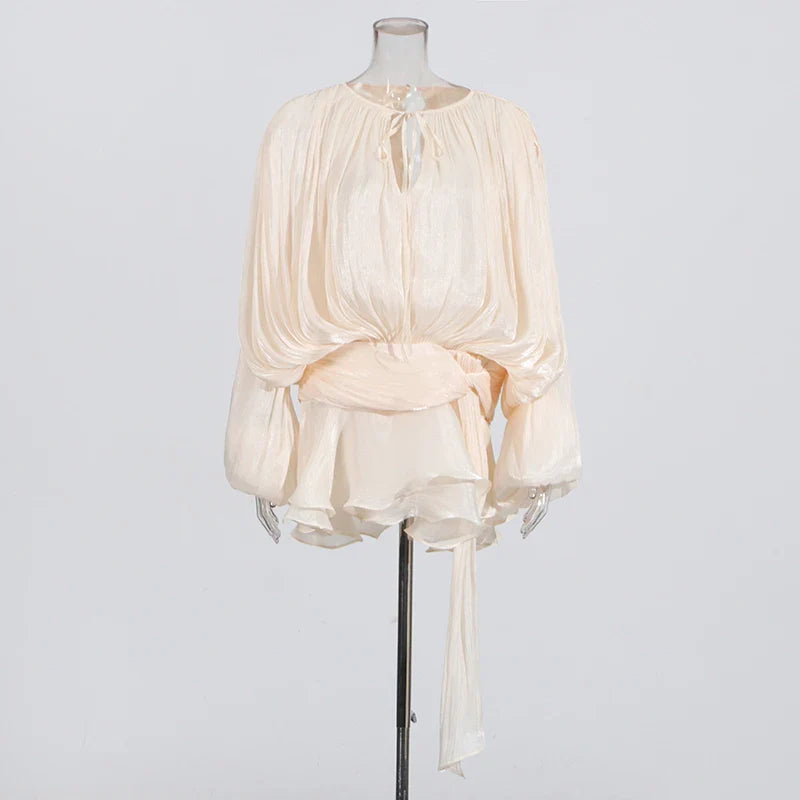 שמלת מיני כיווצים מלמלה בד שיפון מבריק - Lucille