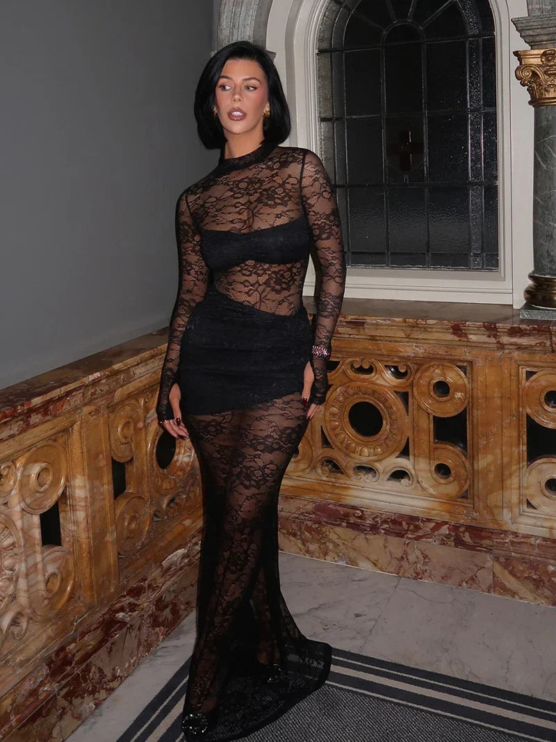 סט שני חלקים תחרה בגד גוף וחצאית מקסי - אנג'ליקה