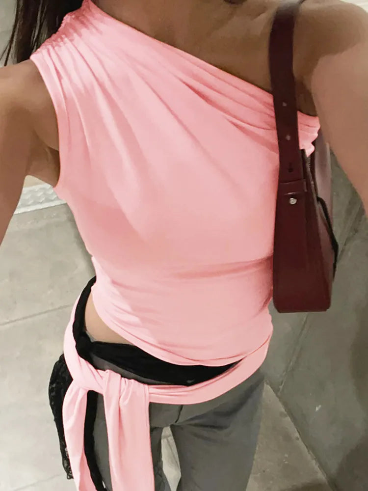 טופ גופיה בעיצוב אסימטרי בעיטור קשירה - ניקס