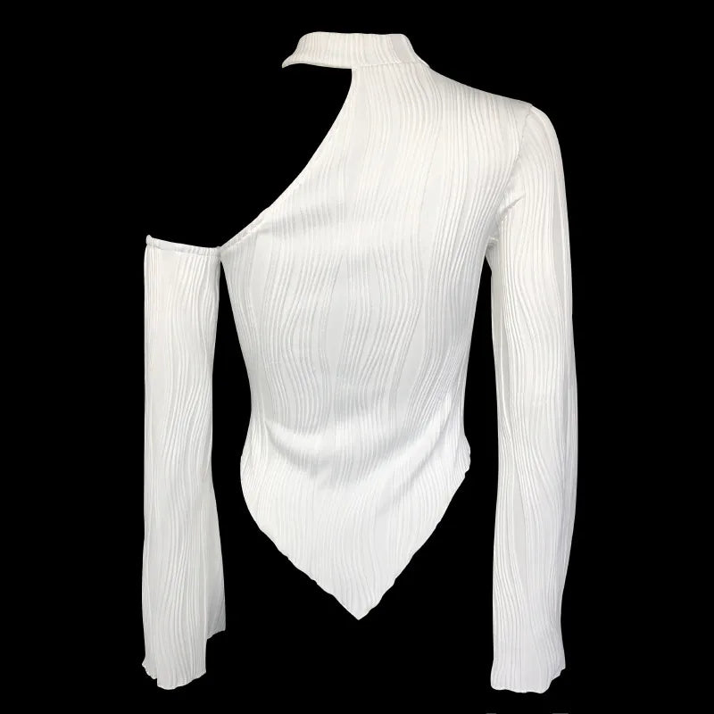 חולצת קרפ צווארון קולר כתף חשופה - מינה