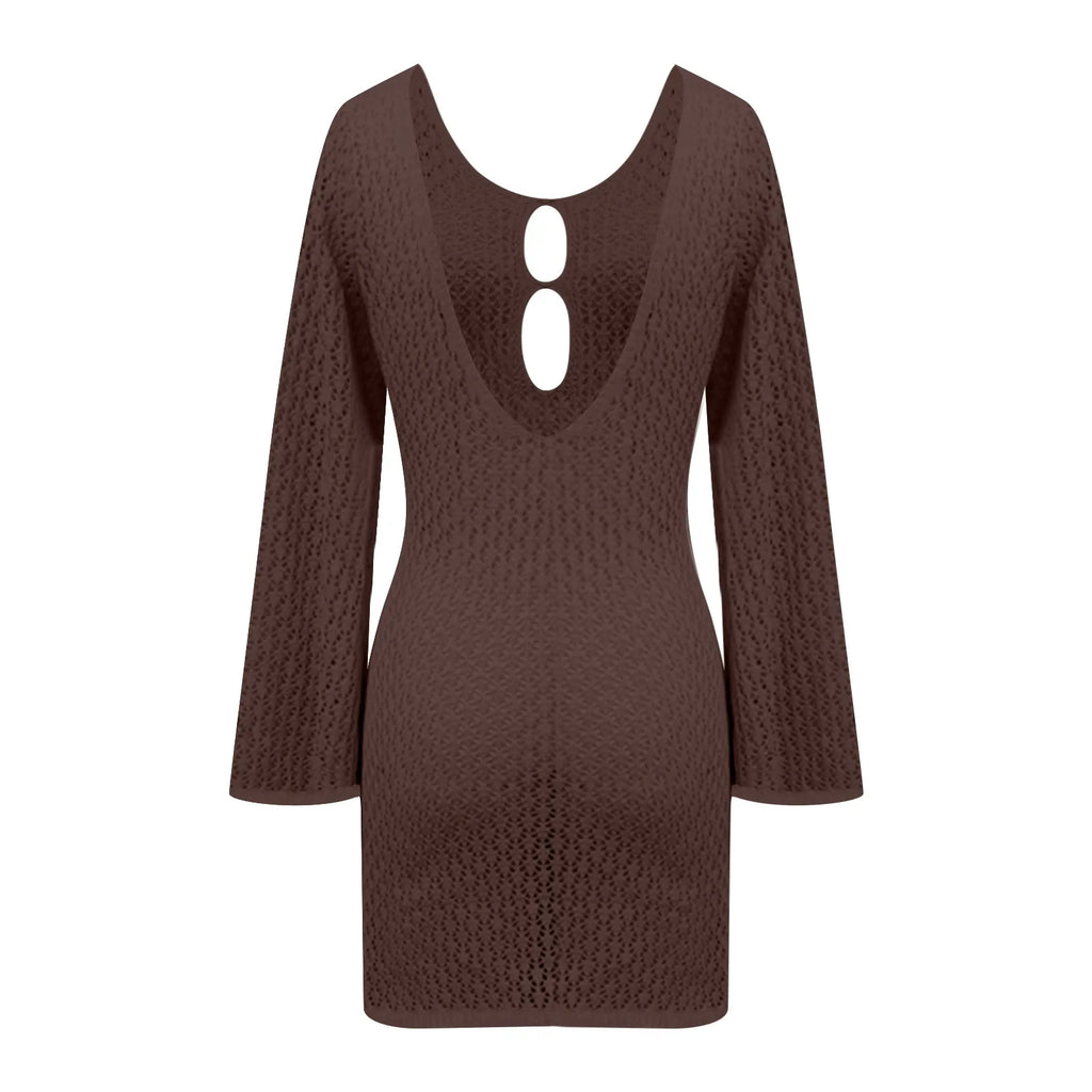 שמלת מיני חוף סרוגה גב פתוח  - Keira