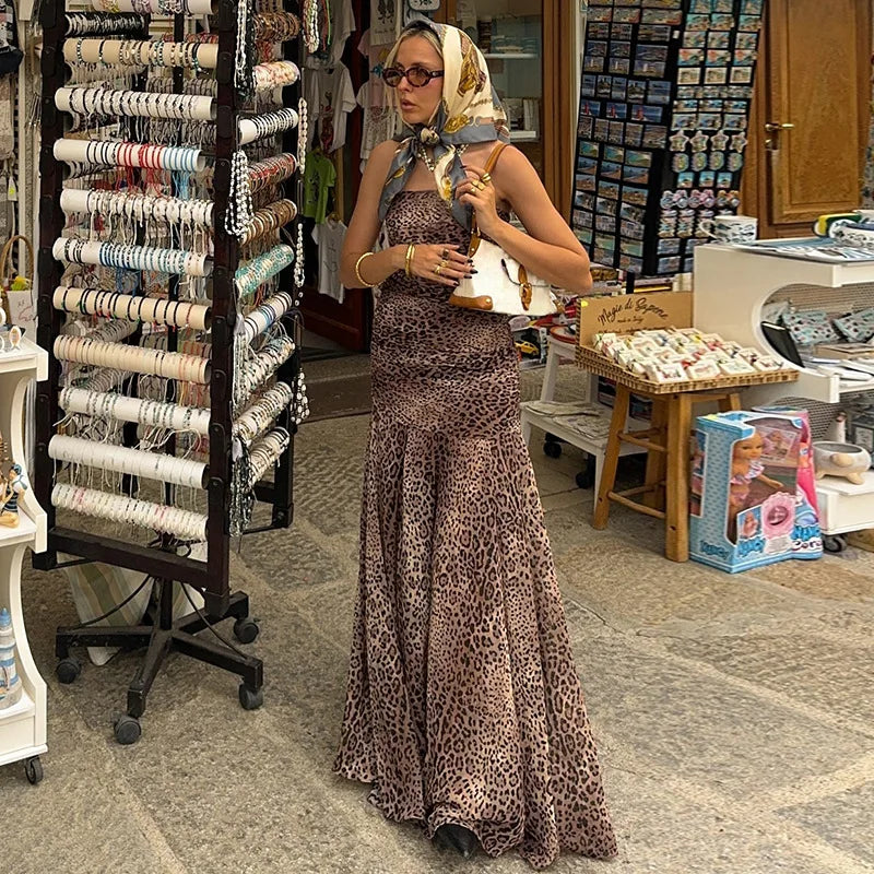 שמלת מקסי סטרפלס מנומרת - פרידה