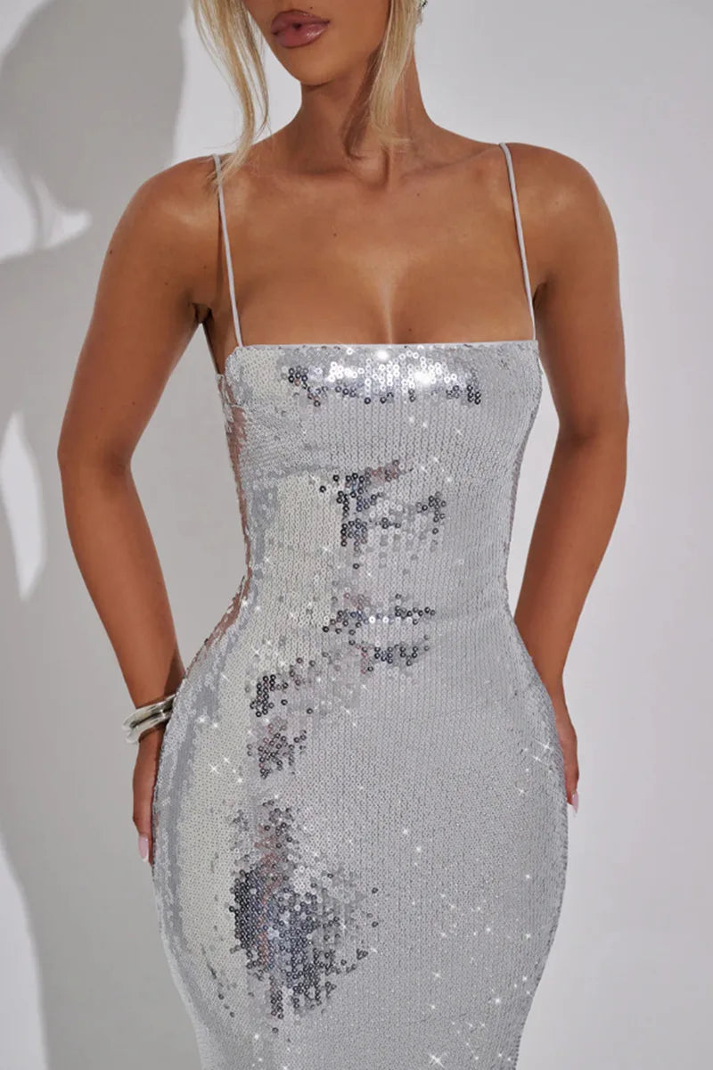 שמלת מקסי פייטים מנצנצת קשירות בגב - Josie