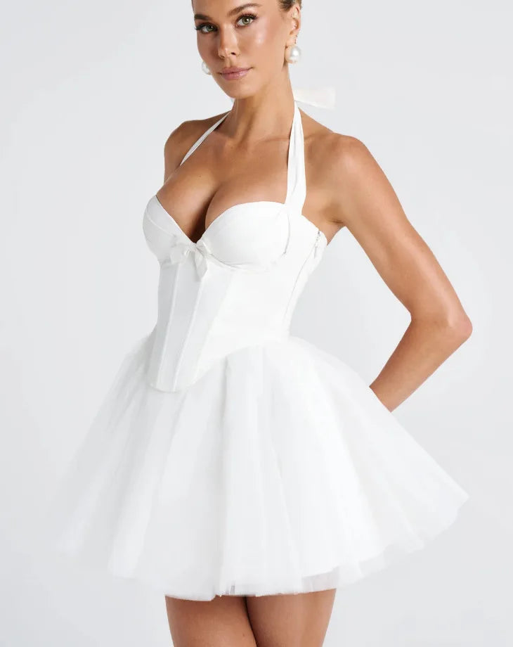 שמלת מיני בלרינה בגזרת A בעיצוב מחוך וטול גב פתוח - מימי