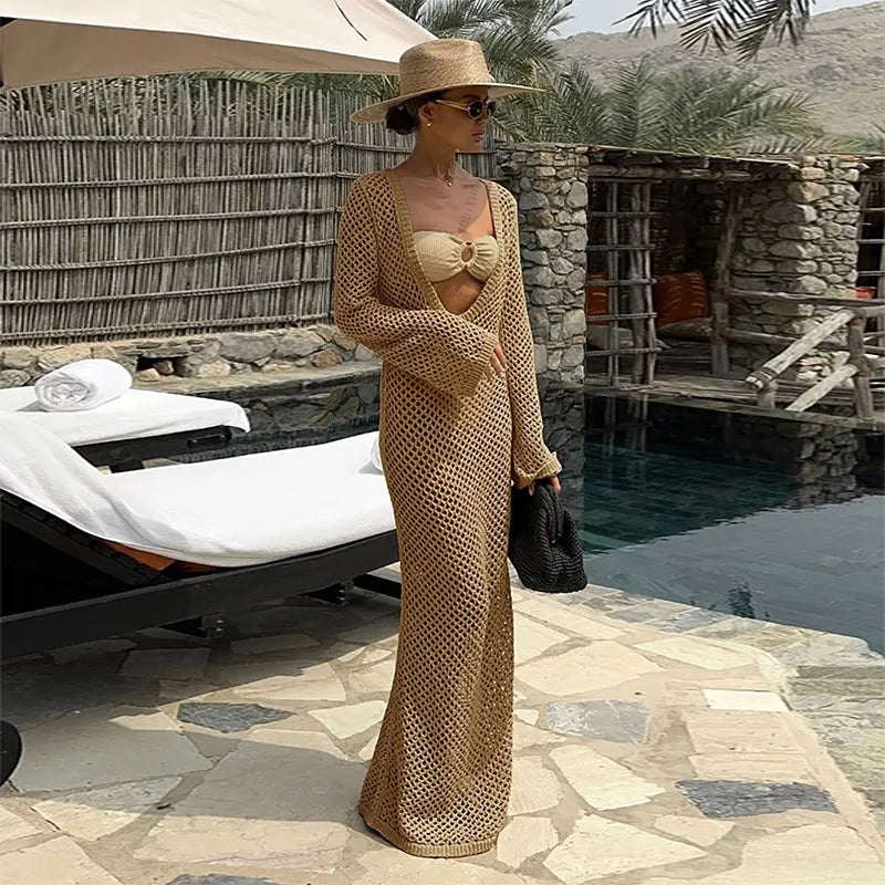 שמלת חוף מקסי רשת חזה/גב חשוף - Amber